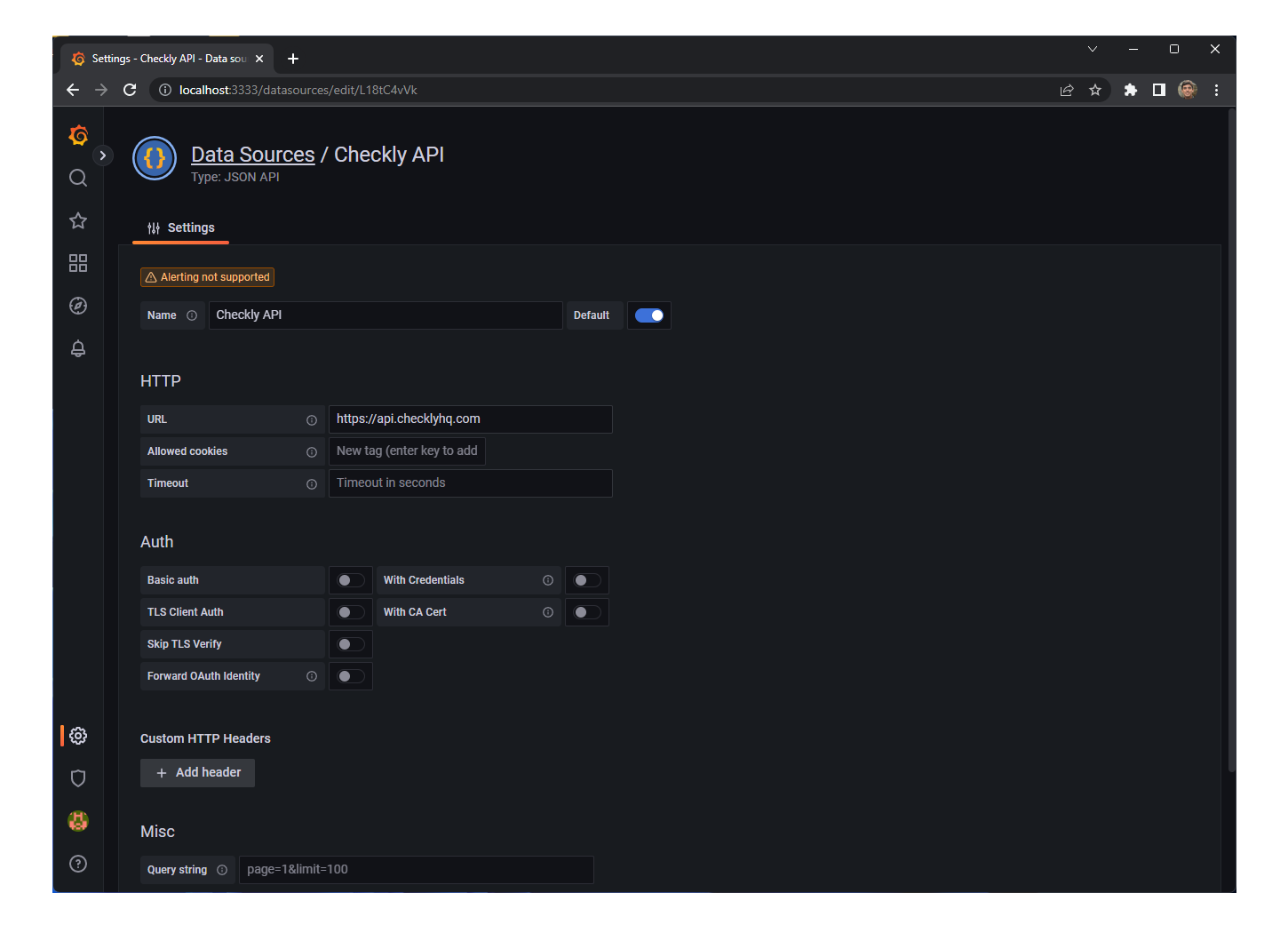 grafana data source creation